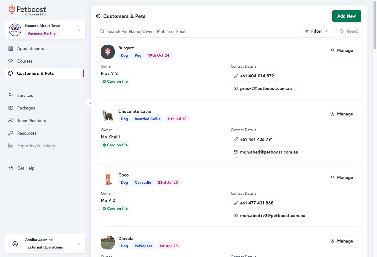 Customers & Pets List View