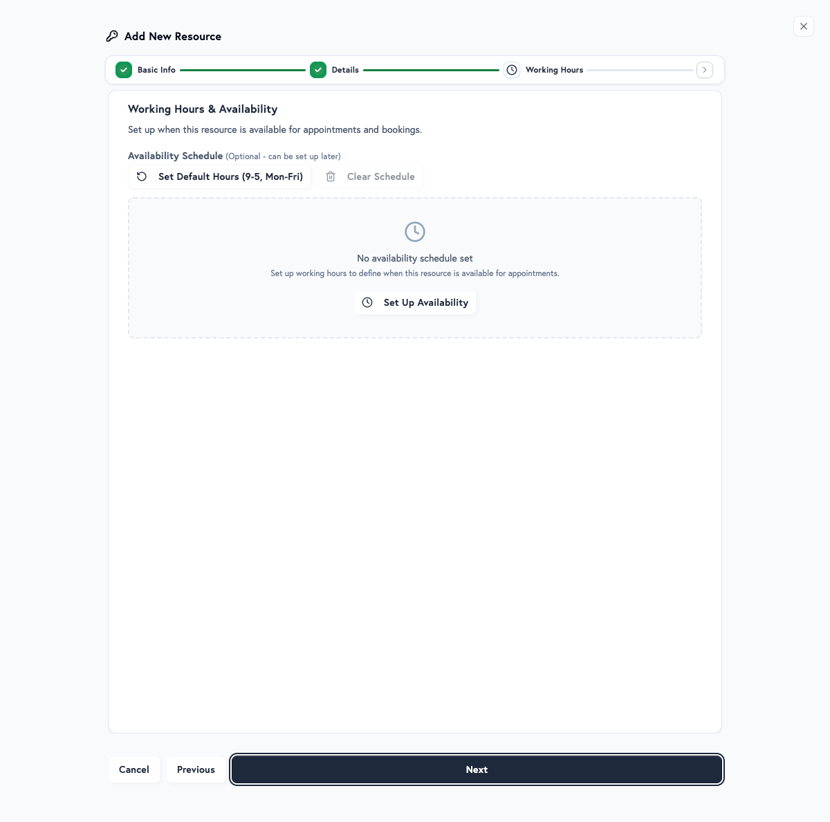 Resource Creation - Working Hours