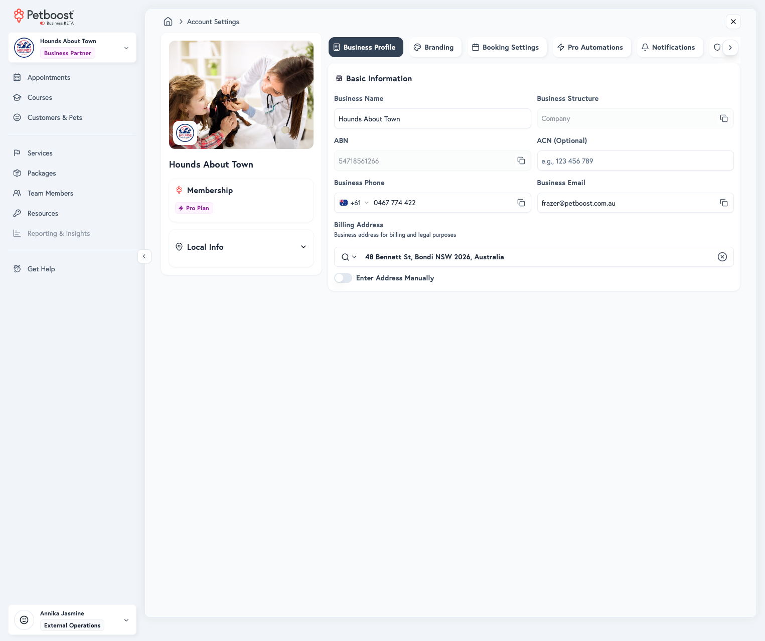 Business Profile Settings